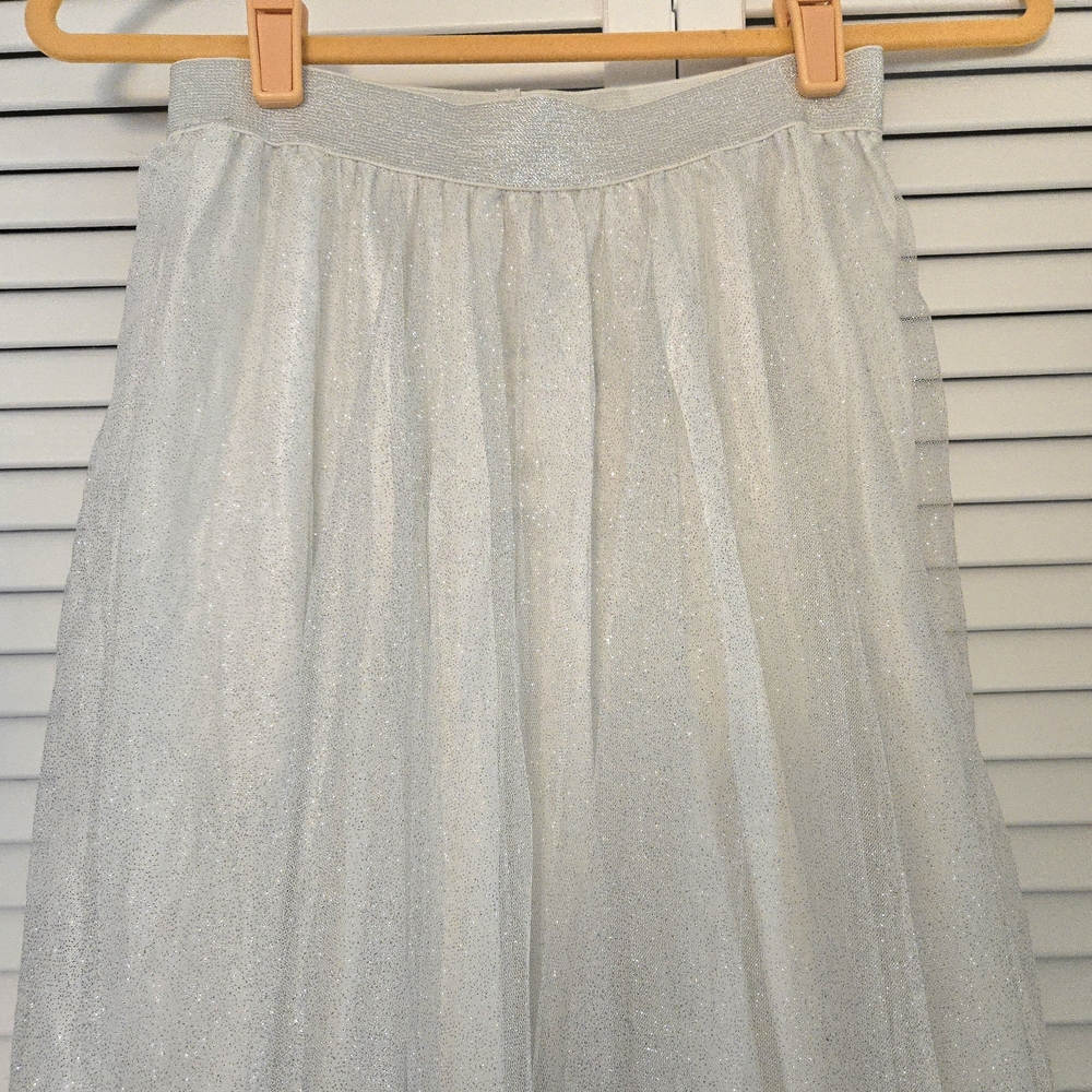 Elegant Zara Silver and White Sparkle Skirt, Sz. L NWOT